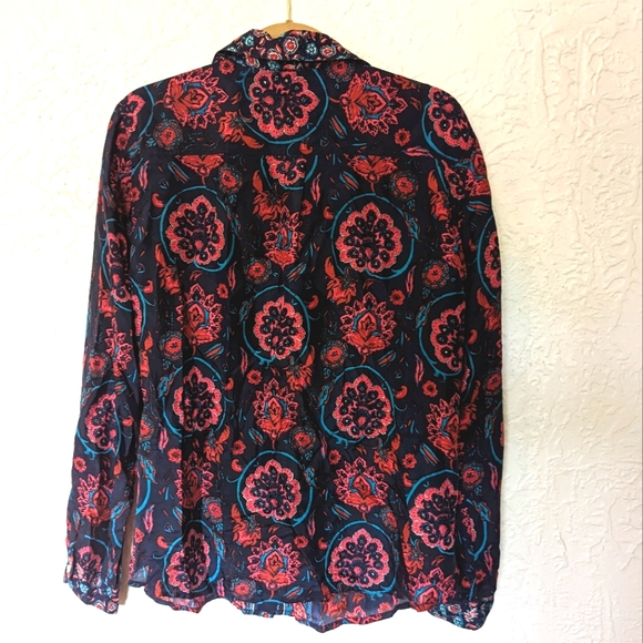 Lucky Brand Silk Boho Western Psychedelic Floral Button Up Shirt - Picture 2 of 5